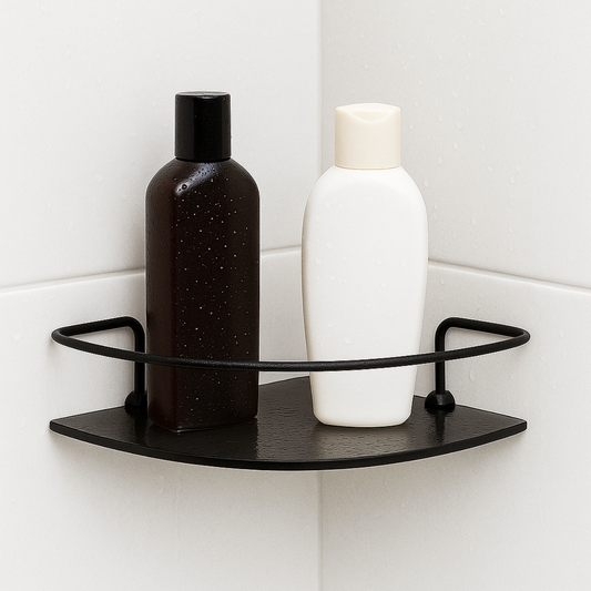 Porta Shampoo de Canto Veneza Vidro Preto Fosco 6mm com Grade de Segurança