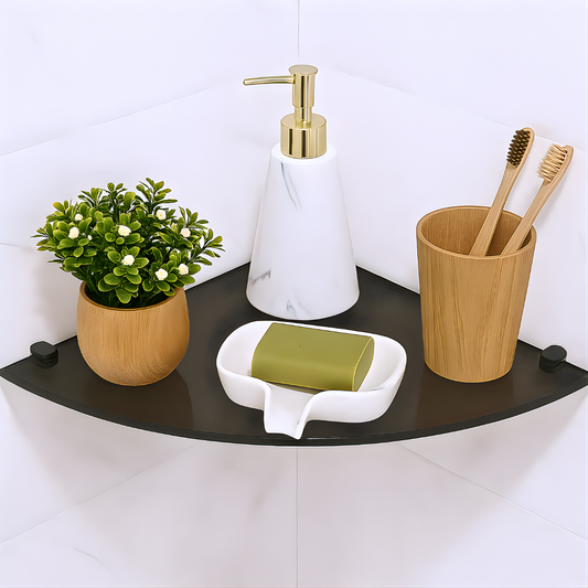 Prateleira Canto 20x20cm Vidro Fumê / Pino Preto