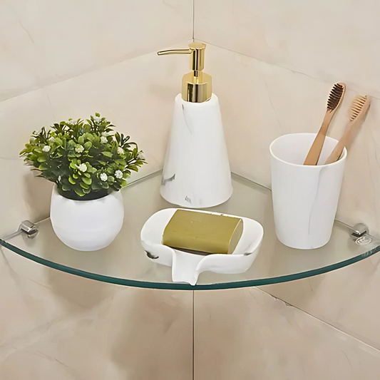 Prateleira de Vidro de Canto 25x25cm Incolor - 6mm com Suporte