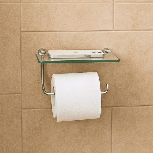 Suporte Papel Higiênico com Prateleira para Celular Vidro 6mm