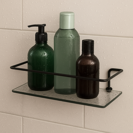 Porta Shampoo Reto Veneza Vidro Incolor - Haste Preto