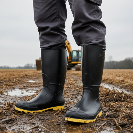 Bota de PVC Vulcabras Cano Médio Preto/Amarelo com CA
