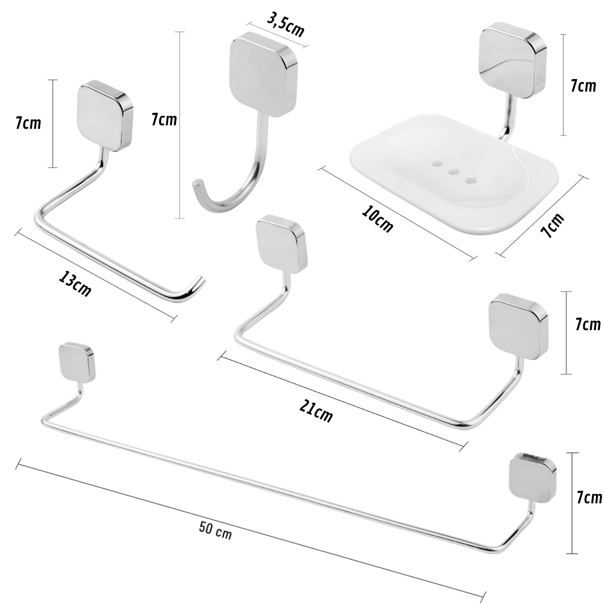 Kit Acessórios Para Banheiro 05 Peças Soft Cromado Metal com Fixação Dupla