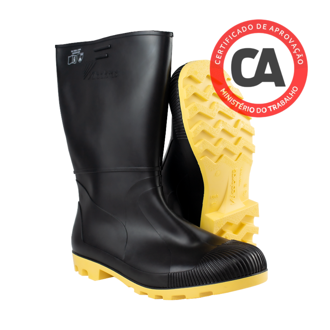 Bota de PVC Vulcabras Cano Médio Preto/Amarelo com CA