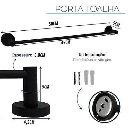 Porta Toalha Banho Veneza Preto