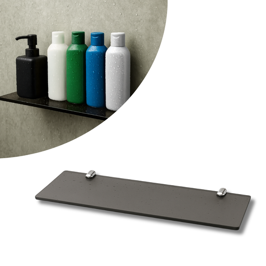 Prateleira de Vidro Fumê 30x10cm Slim - Vidro 6mm com Suporte