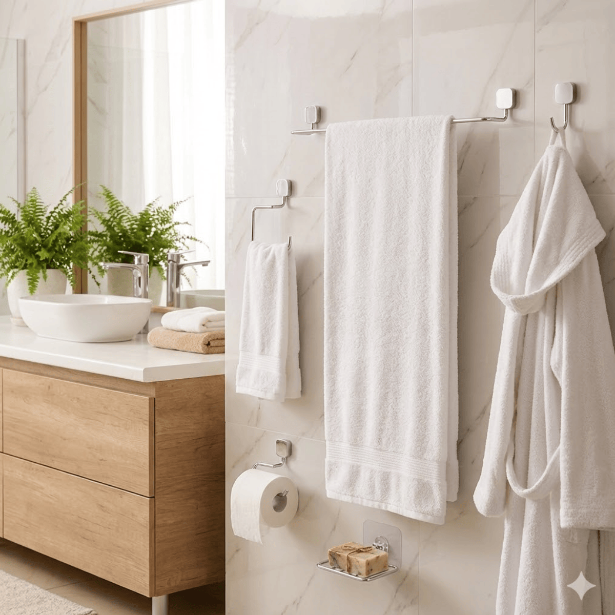 Kit Acessórios Para Banheiro 05 Peças Soft Cromado Metal com Fixação Dupla