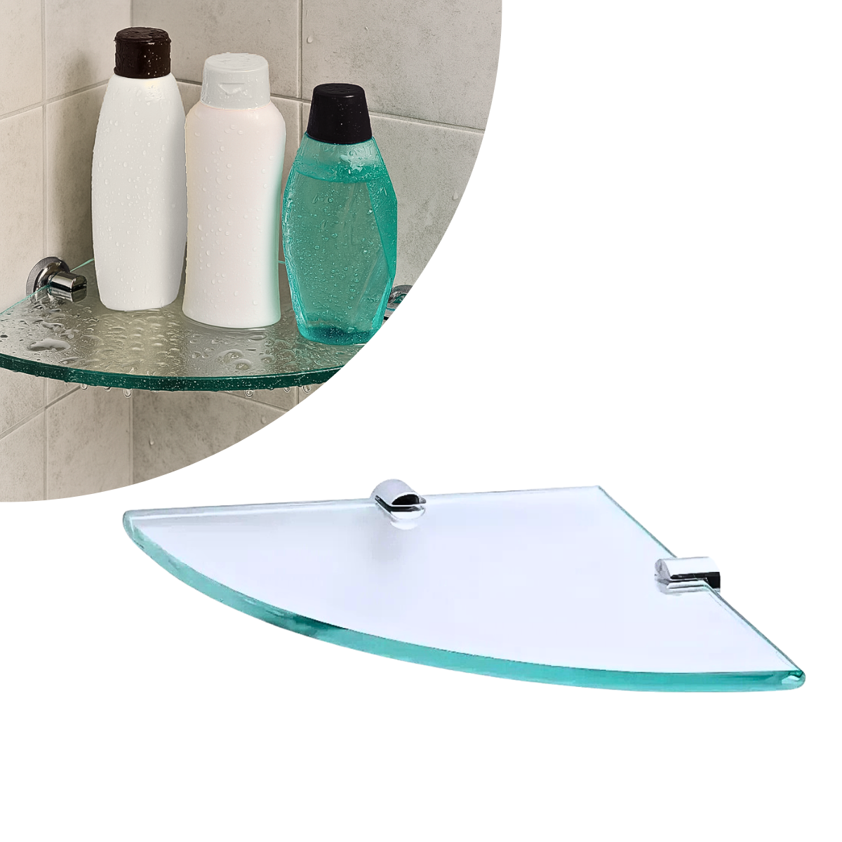 Prateleira Canto 20x20 Vidro Incolor / Pino Cromo