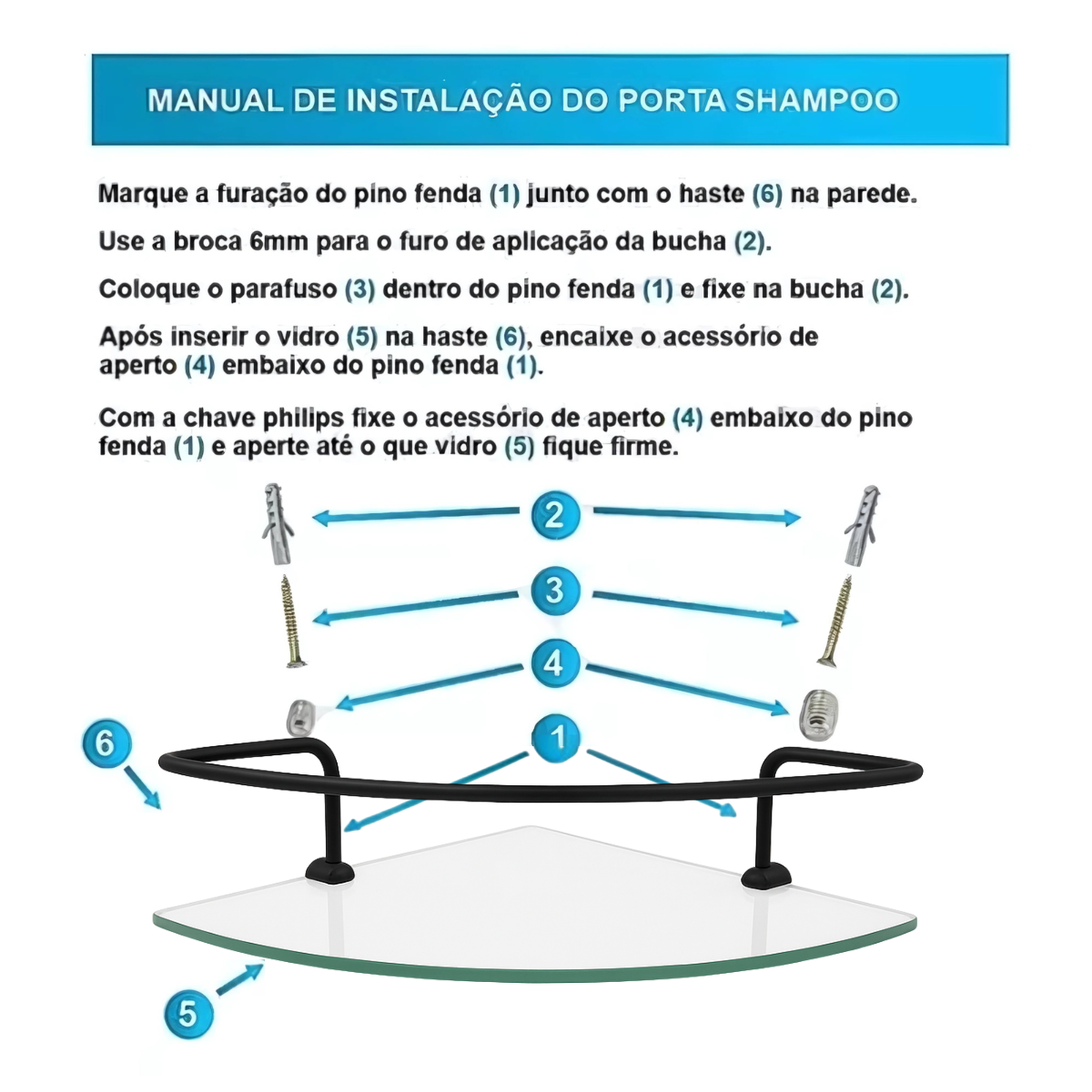 Porta Shampoo Canto Veneza Vidro Incolor - Haste Preto