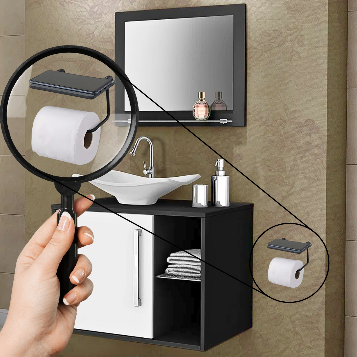 Papeleira Porta Celular Porta Objetos De Vidro p/ Banheiro