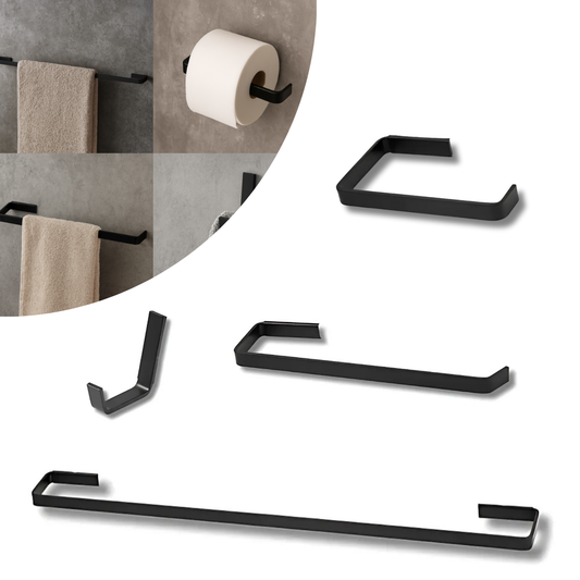 Kit Acessórios Banheiro Preto Fosco Quadrado Stander Square - 4 Peças
