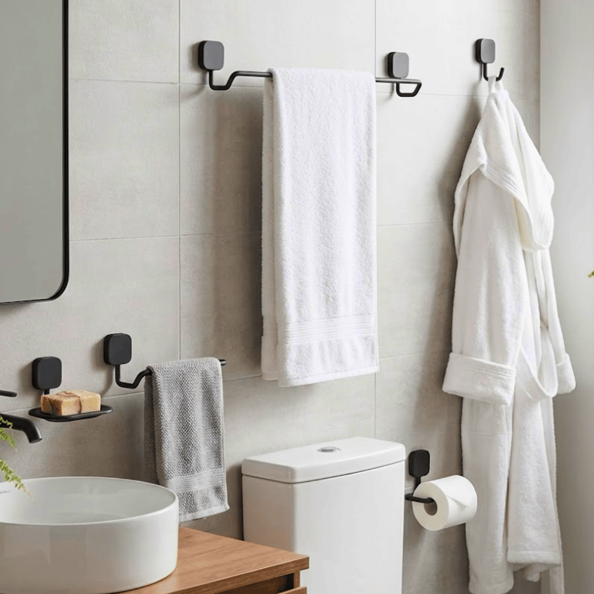 Kit Acessórios Para Banheiro 05 Peças Soft Cromado Metal com Fixação Dupla