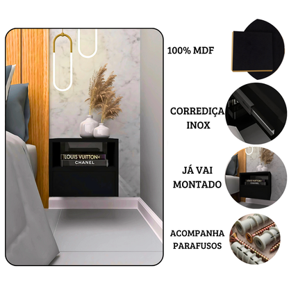 Mesa de cabeceira - Preto 30cm