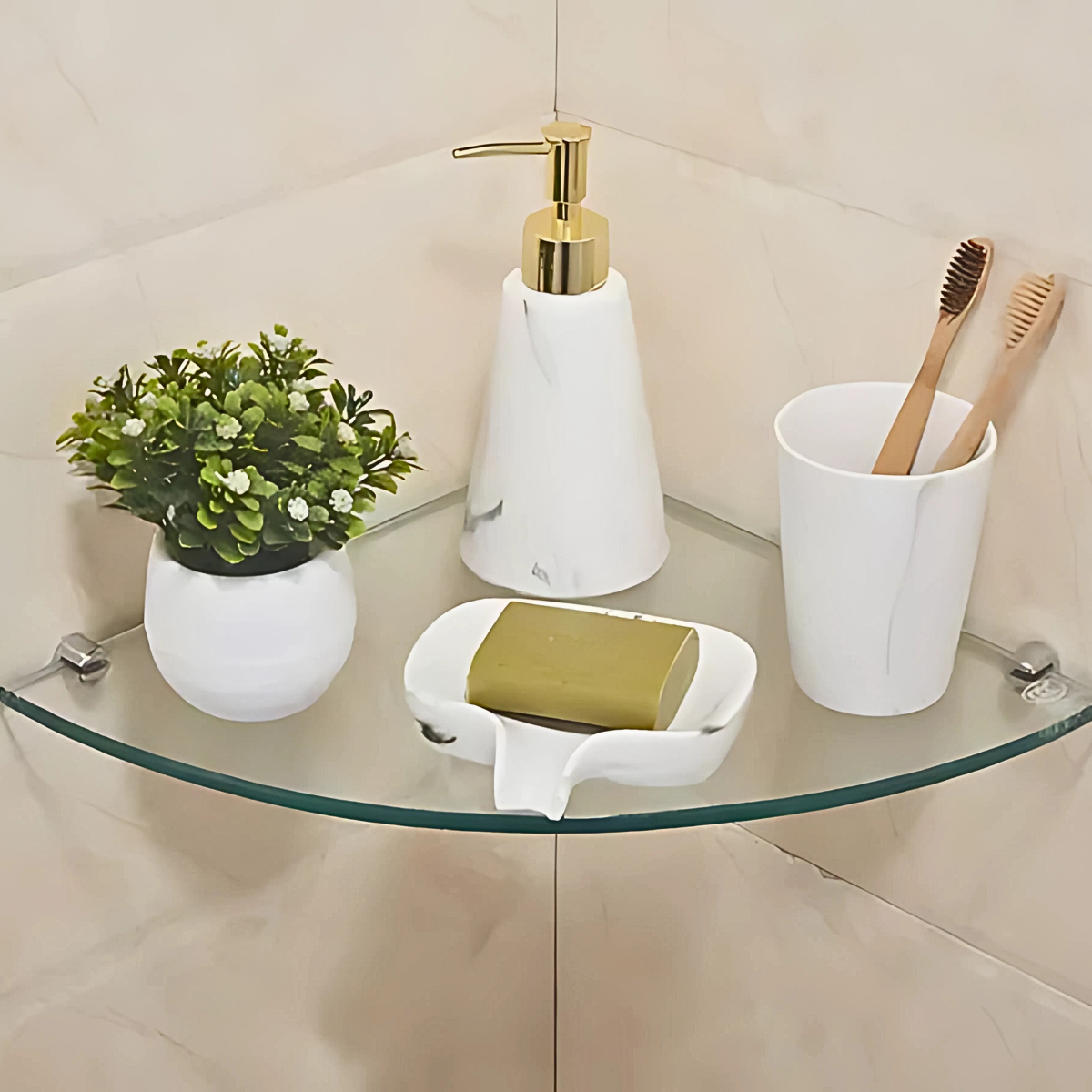 Prateleira Canto 20x20 Vidro Incolor / Pino Cromo