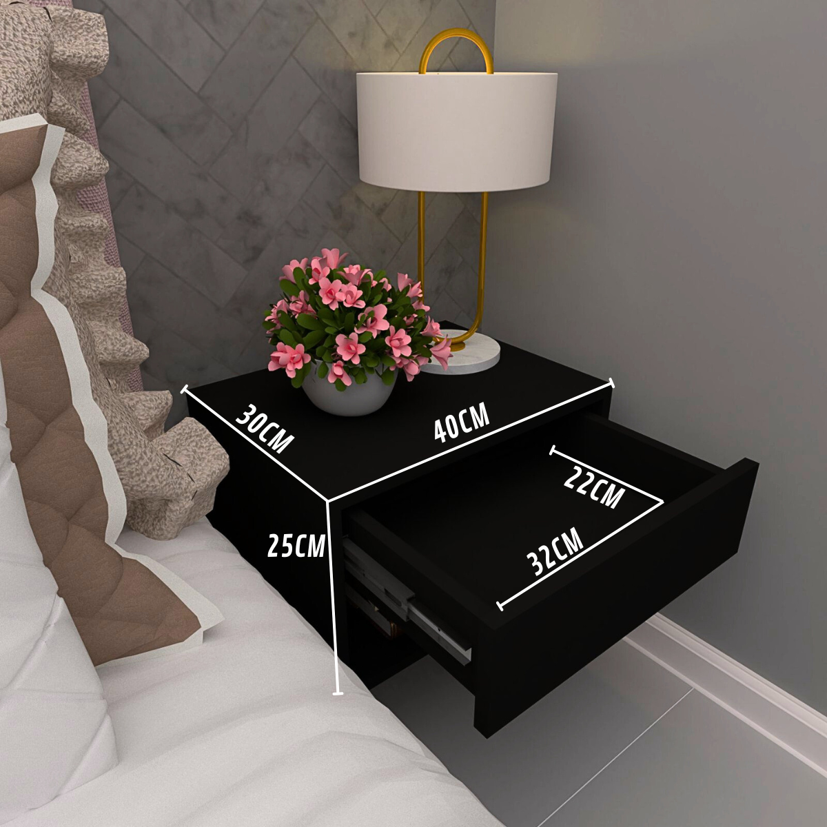 Mesa de cabeceira - Preto 40cm