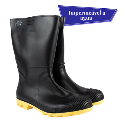 Bota de PVC Vulcabras Cano Médio Preto/Amarelo com CA