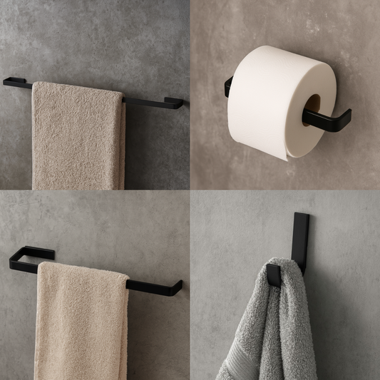 Kit Acessórios Banheiro Preto Fosco Quadrado Stander Square - 4 Peças