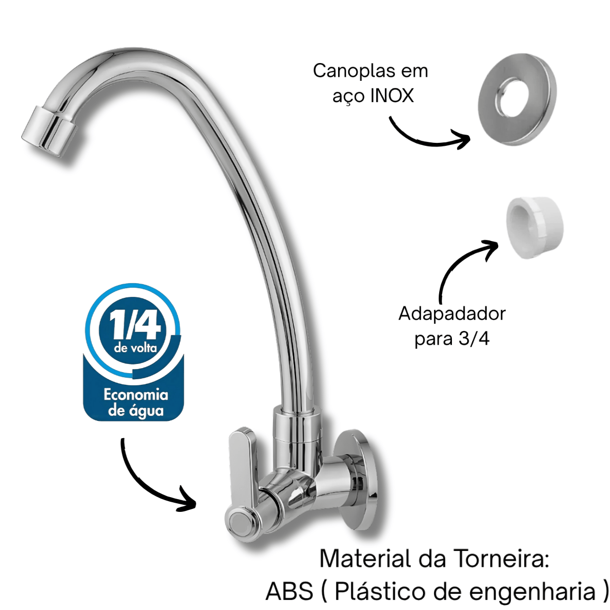 Torneira Cozinha Parede Bica Móvel 360° Bruen 1167 Cromada