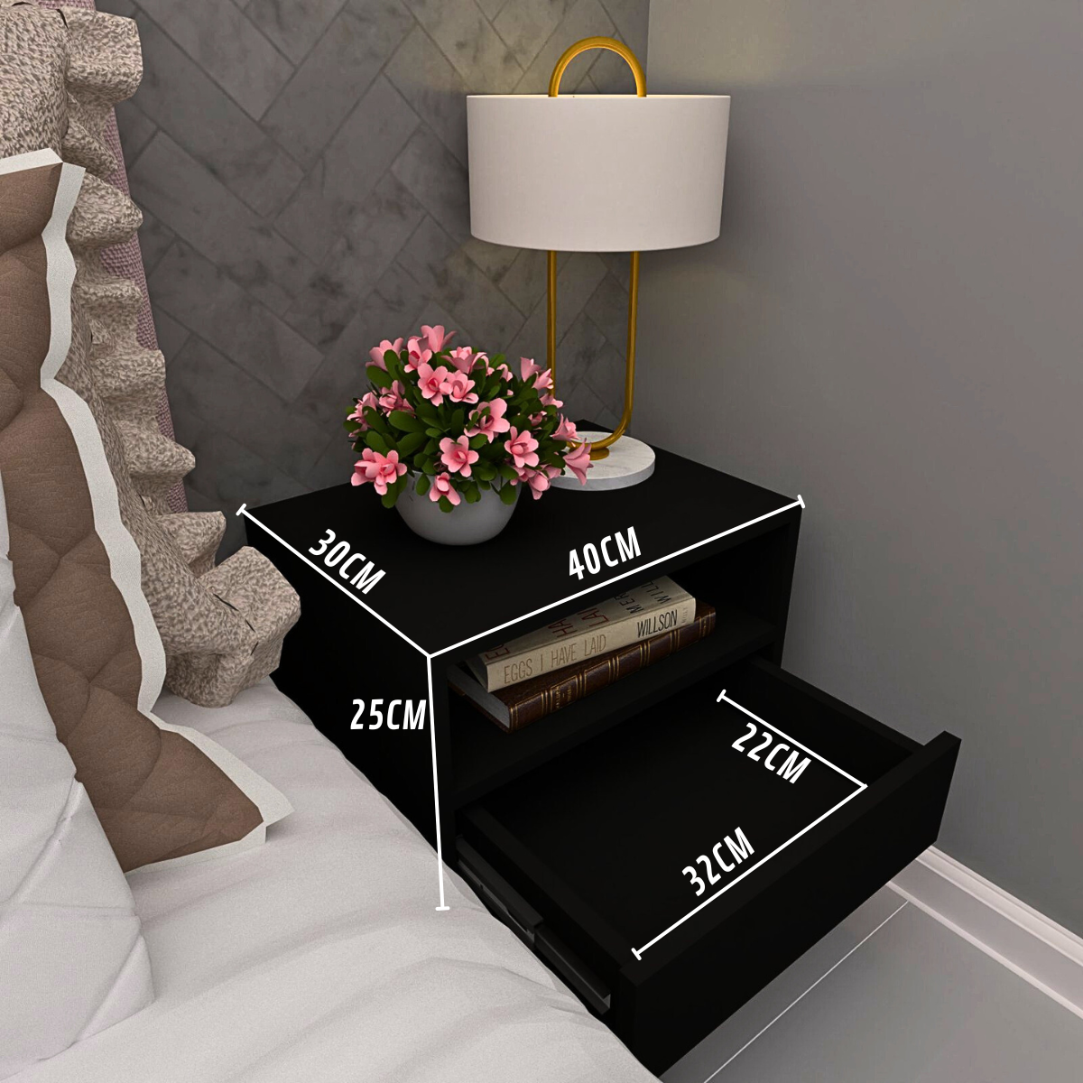 Mesa de cabeceira - Preto 40cm