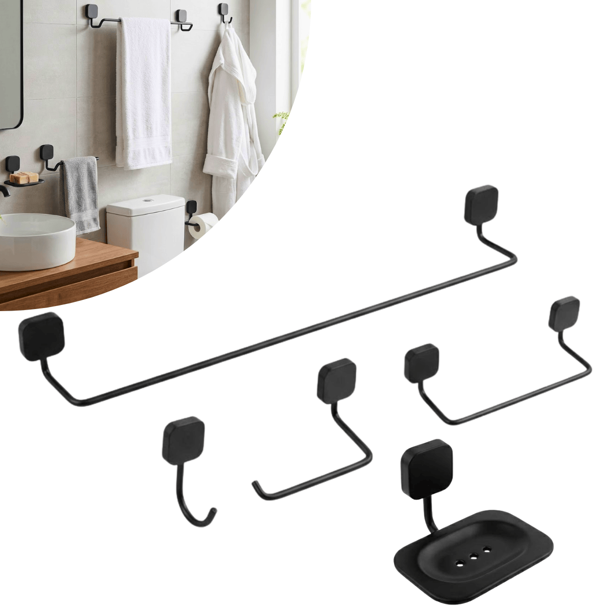 Kit Acessórios Para Banheiro 05 Peças Soft Cromado Metal com Fixação Dupla