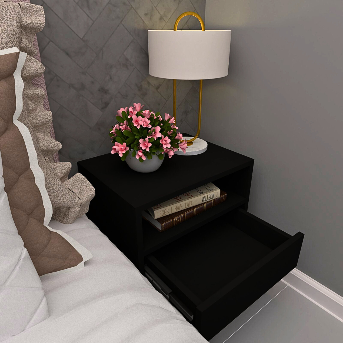 Mesa de cabeceira - Preto 40cm