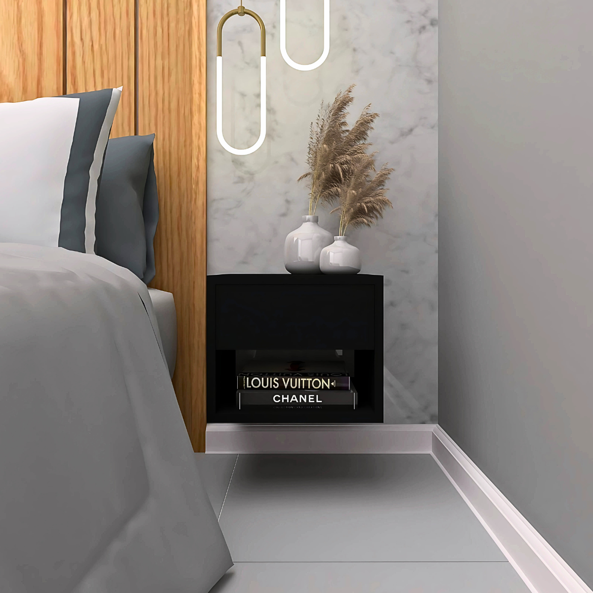 Mesa de cabeceira - Preto 30cm