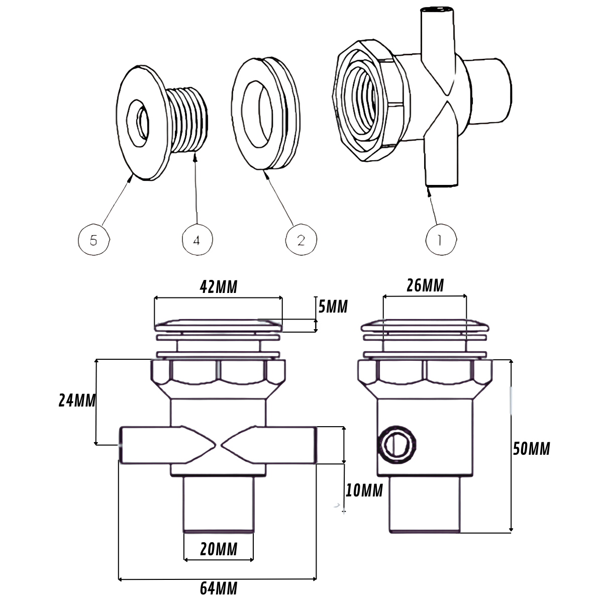 Mini Jato Direcional Inox para Hidromassagem Universal - Conexão PVC 38mm