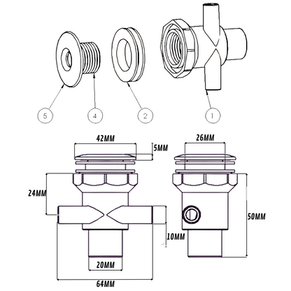 Mini Jato Direcional Inox para Hidromassagem Universal - Conexão PVC 38mm