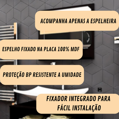 Espelheira Banheiro 50cm 100% MDF Branco Com Prateleira