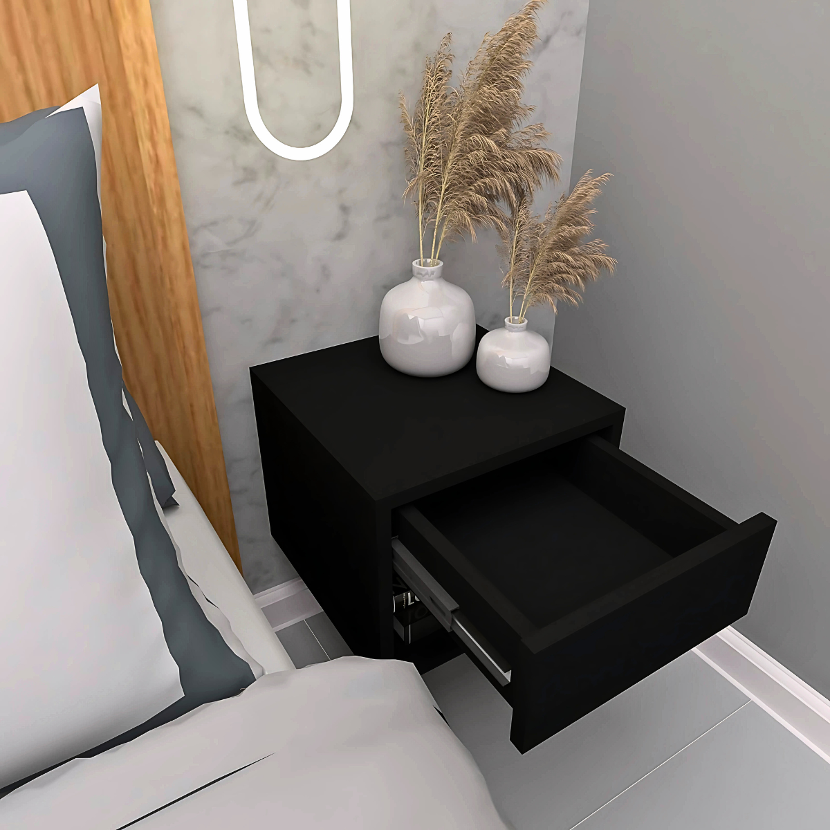 Mesa de cabeceira - Preto 30cm