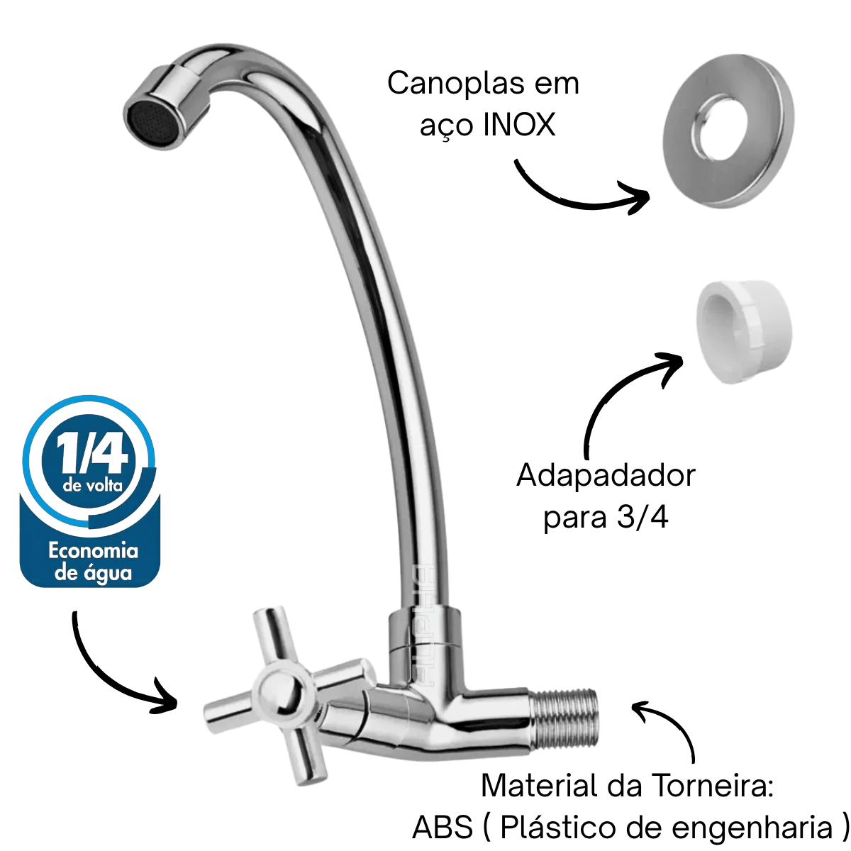 Torneira Cozinha Parede Bica Móvel 360° Bruen 1068 Cromada