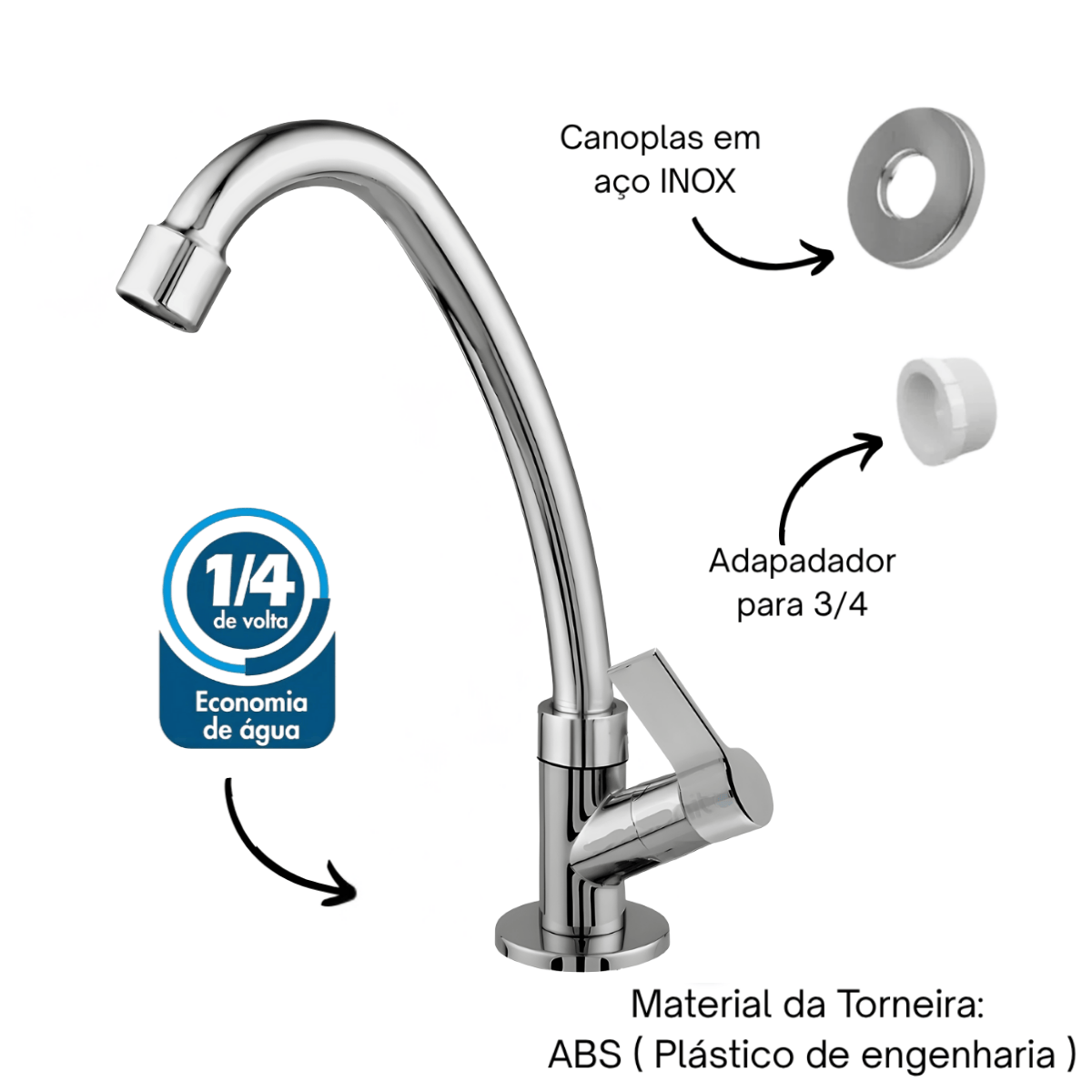 Torneira Cozinha Bancada Bica Móvel 360° Bruen 1168 Cromada
