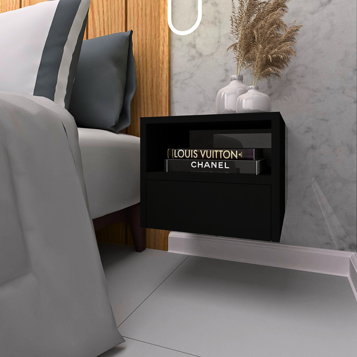 Mesa de cabeceira - Preto 30cm