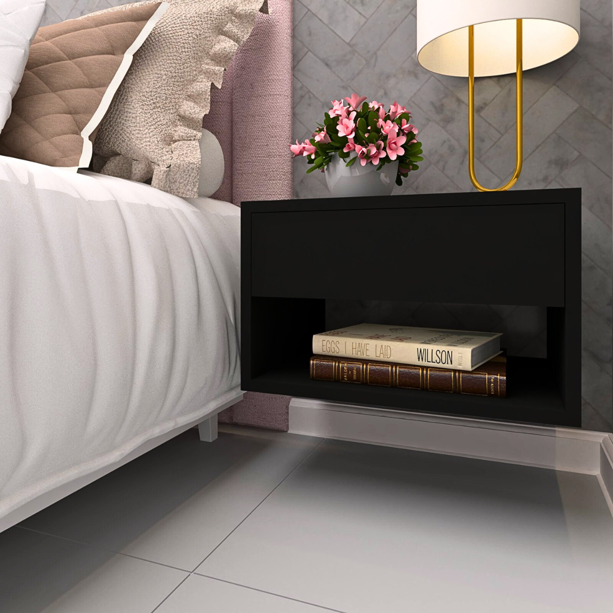 Mesa de cabeceira - Preto 40cm