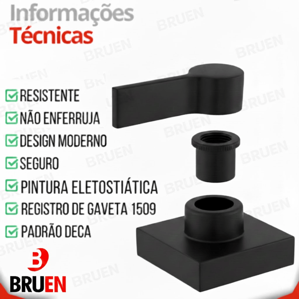 Acabamento Registro Alavanca Preto Fosco 100% Metal Padrão Deca