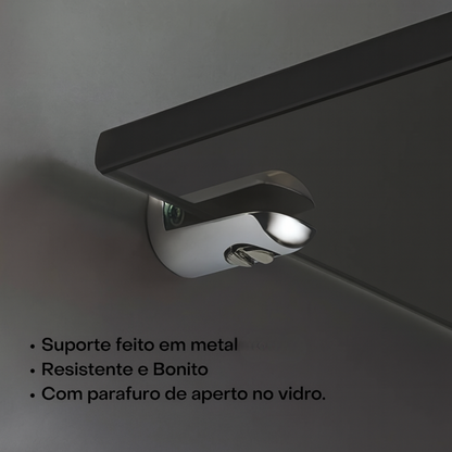 Prateleira de Vidro Fumê 30x10cm Slim - Vidro 6mm com Suporte