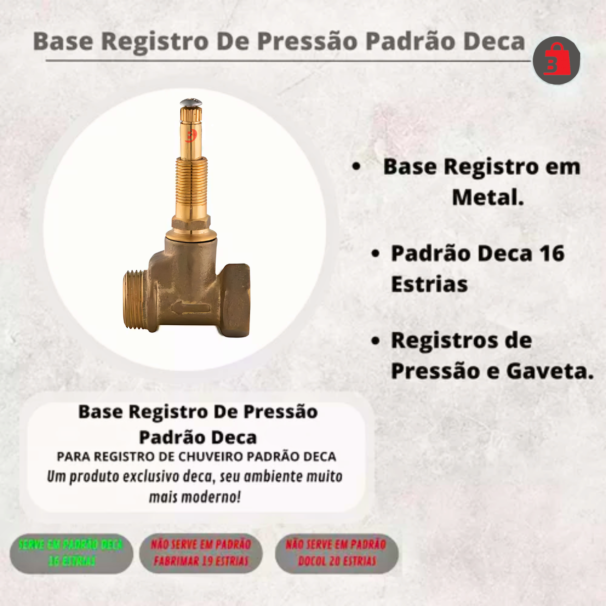 Registro Base de Pressão 3/4" Padrão Deca 16 Estrias