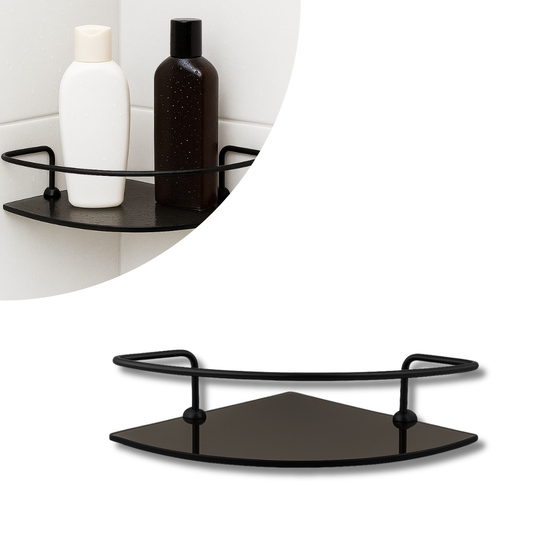 Porta Shampoo de Canto Veneza Vidro Preto Fosco 6mm com Grade de Segurança
