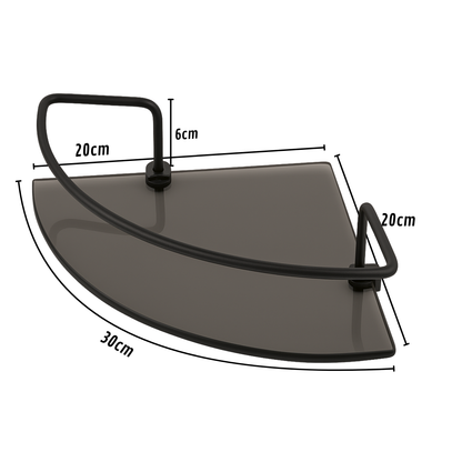 Porta Shampoo de Canto Veneza Vidro Preto Fosco 6mm com Grade de Segurança
