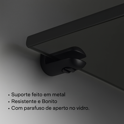 Prateleira de Vidro Fumê 30x10cm Slim - Vidro 6mm com Suporte