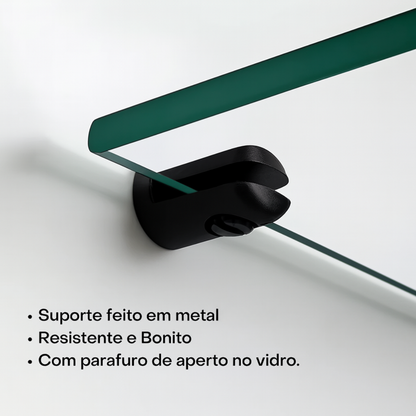 Prateleira de Vidro Incolor 30x10cm Slim - 6mm com Suporte