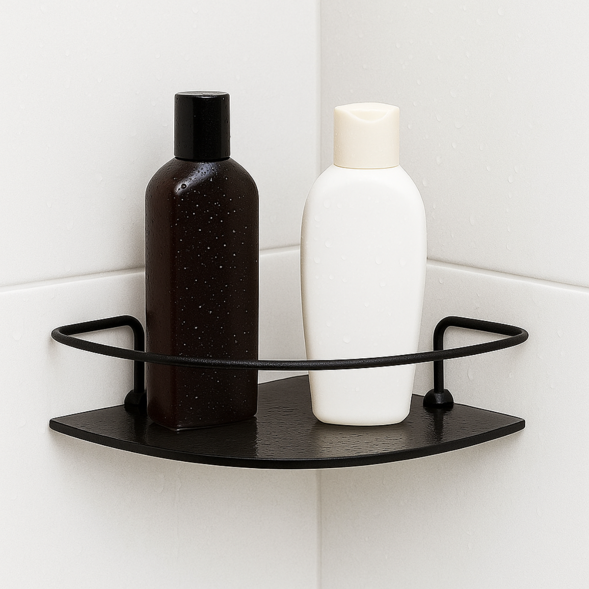 Porta Shampoo de Canto Veneza Vidro Preto Fosco 6mm com Grade de Segurança