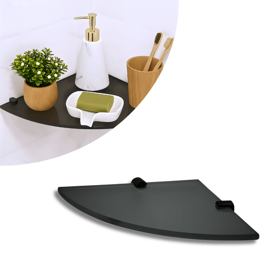 Prateleira Canto 20x20cm Vidro Fumê / Pino Preto