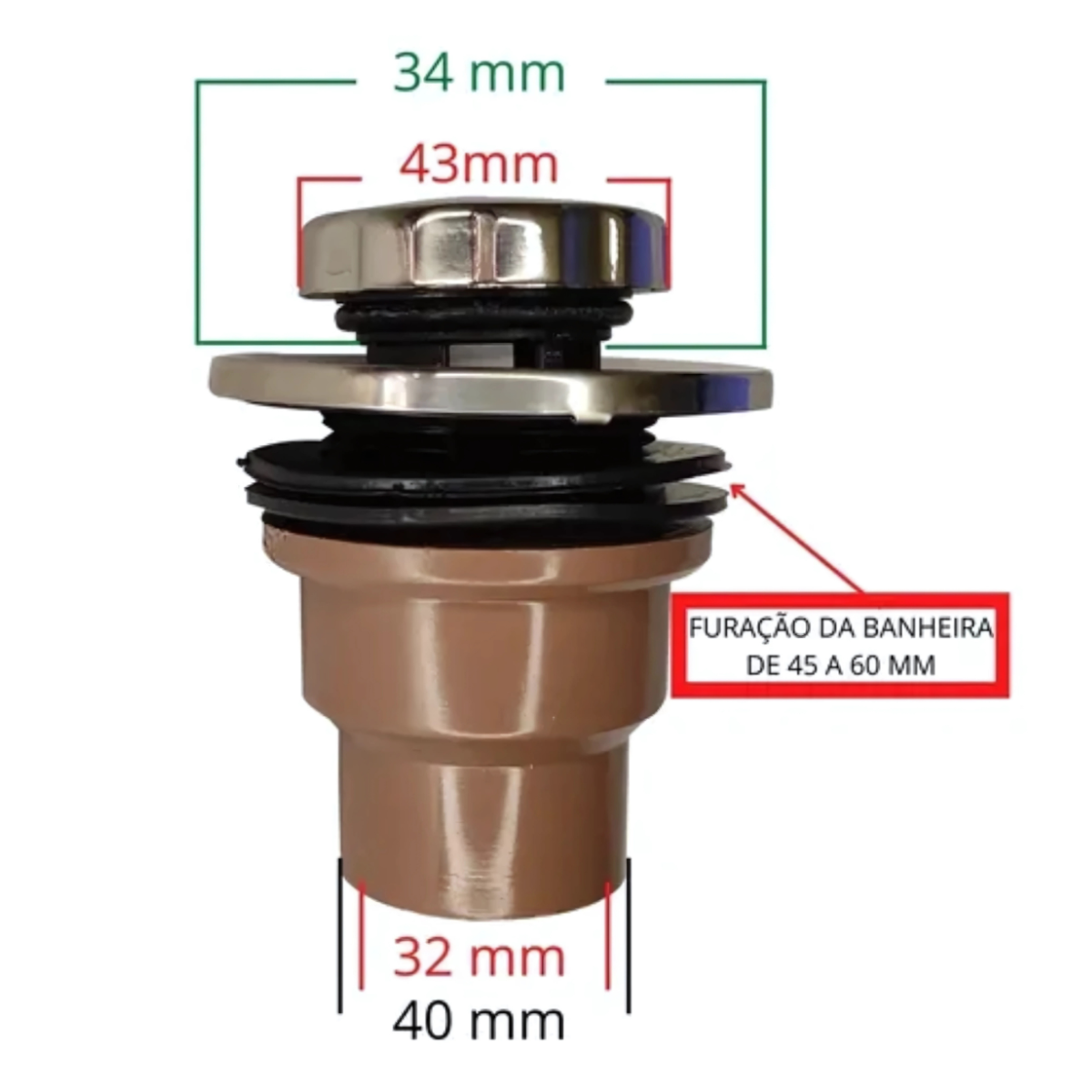 Válvula de Dreno para Banheira e Spa Inox e Nylon