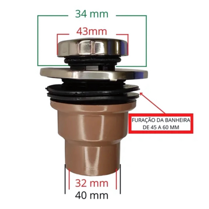Válvula de Dreno para Banheira e Spa Inox e Nylon