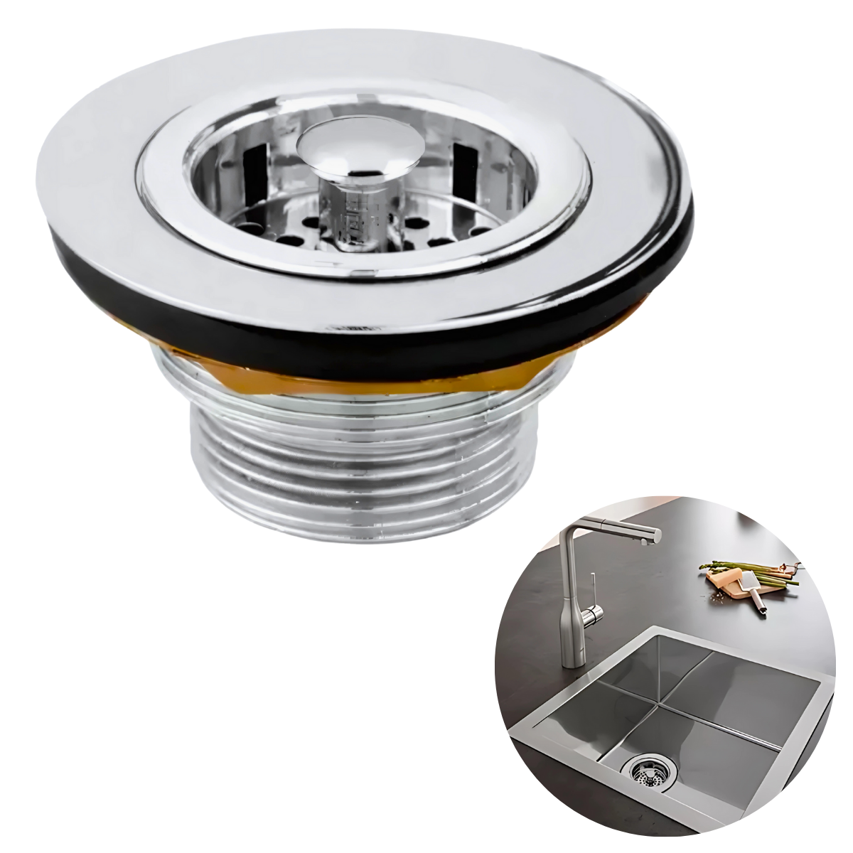 Válvula de Cozinha Inox Moderna 3"1/2 Para Cubas e Tanques