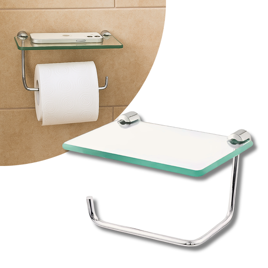 Suporte Papel Higiênico com Prateleira para Celular Vidro 6mm