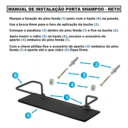 Porta Shampoo Reto Veneza Preto e Vidro Fumê - 30cm