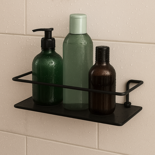 Porta Shampoo Reto Veneza Preto e Vidro Fumê - 30cm