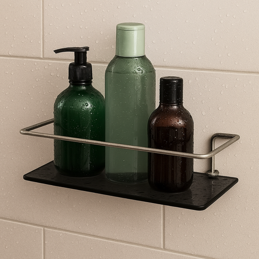 Porta Shampoo Reto Veneza Vidro Fumê 6mm e Alumínio Polido 30cm